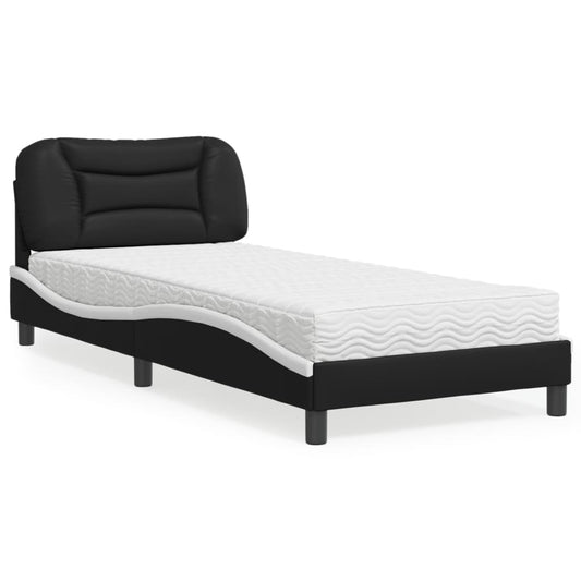 Letto con Materasso Hvar Nero e Bianco 90x200 cm in Similpelle - homemem39