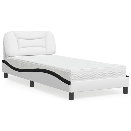 Letto con Materasso Hvar Nero e Bianco 90x200 cm in Similpelle