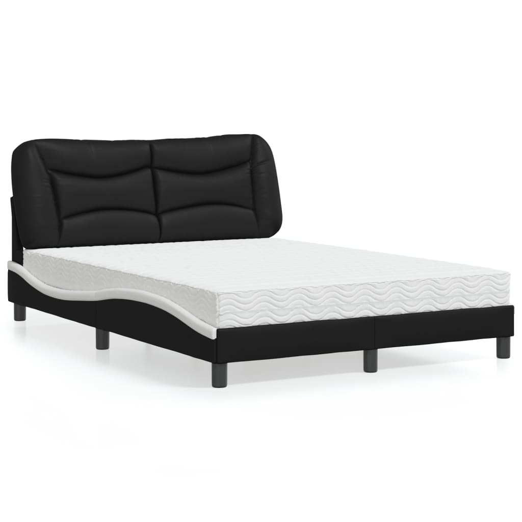 Letto con Materasso Hvar Nero e Bianco 140x190 cm in Similpelle - homemem39