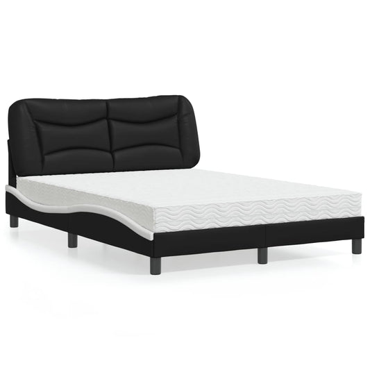 Letto con Materasso Hvar Nero e Bianco 140x190 cm in Similpelle - homemem39