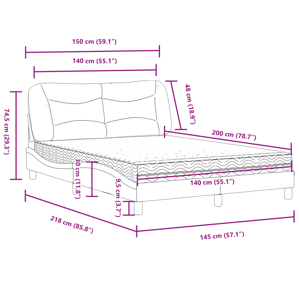 Letto con Materasso Hvar Cappuccino 140x200cm Similpelle | homemem39