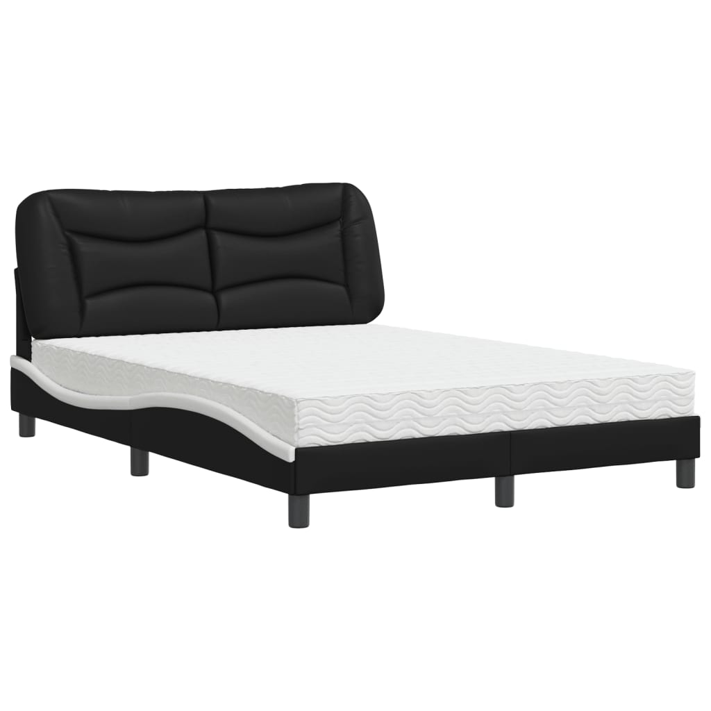Letto con Materasso Hvar Nero e Bianco 140x200 cm in Similpelle - homemem39