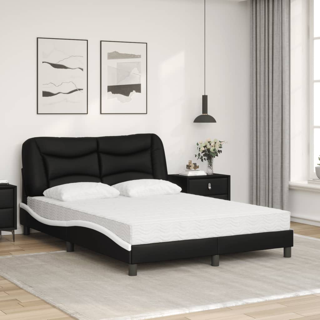 Letto con Materasso Hvar Nero e Bianco 140x200 cm in Similpelle - homemem39