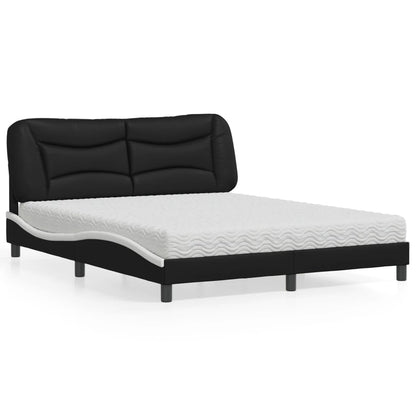 Letto con Materasso Hvar Nero e Bianco 160x200cm Similpelle - homemem39