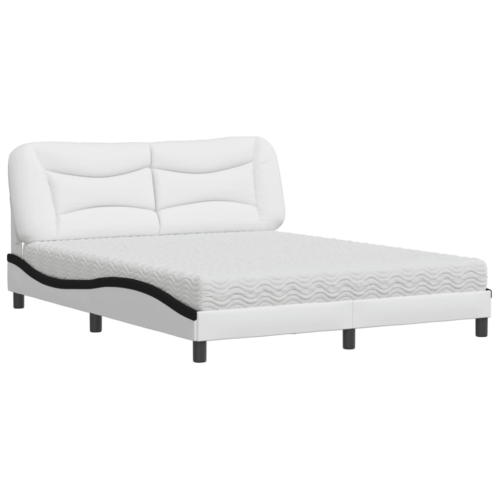 Letto con Materasso Hvar Bianco e Nero 160x200cm Similpelle - homemem39