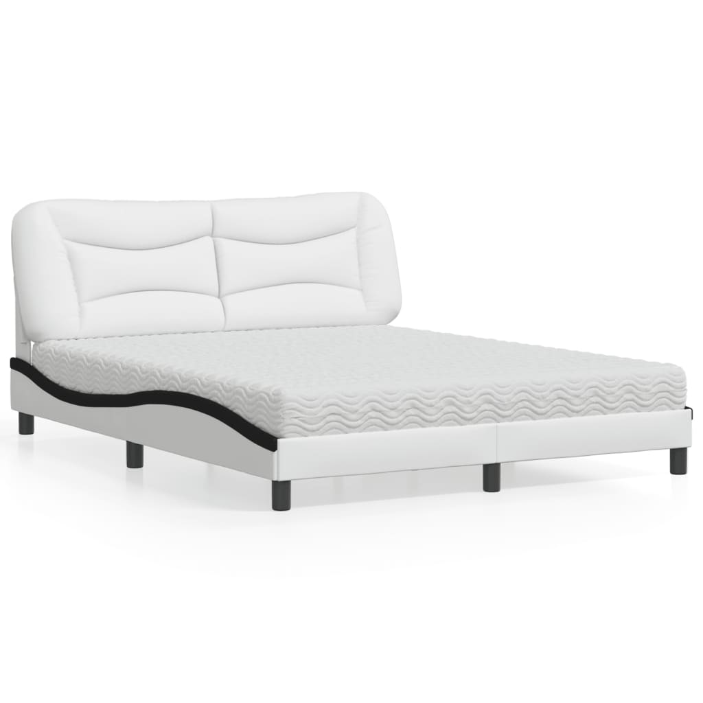 Letto con Materasso Hvar Bianco e Nero 160x200cm Similpelle - homemem39