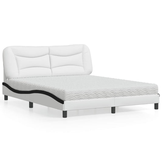 Letto con Materasso Hvar Bianco e Nero 160x200cm Similpelle - homemem39