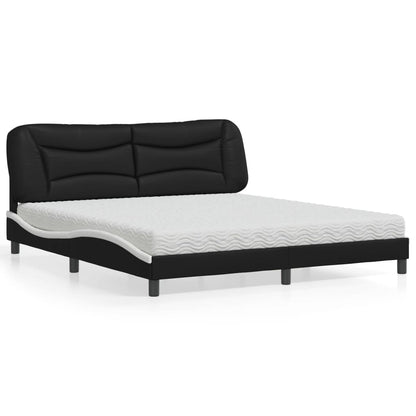 Letto con Materasso Hvar Nero e Bianco 180x200 cm in Similpelle - homemem39