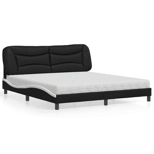 Letto con Materasso Hvar Nero e Bianco 180x200 cm in Similpelle - homemem39