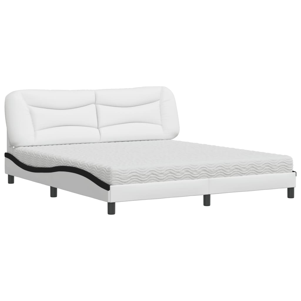 Letto con Materasso Hvar Bianco e Nero 180x200cm Similpelle - homemem39