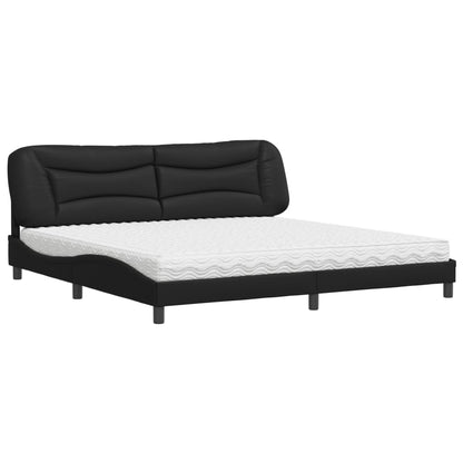 Letto con Materasso Hvar Nero 200x200 cm in Similpelle