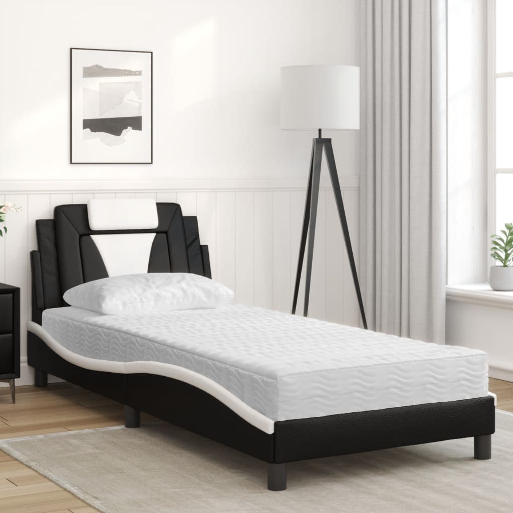 Letto con Materasso Nero e Bianco 90x190 cm in Similpelle - homemem39