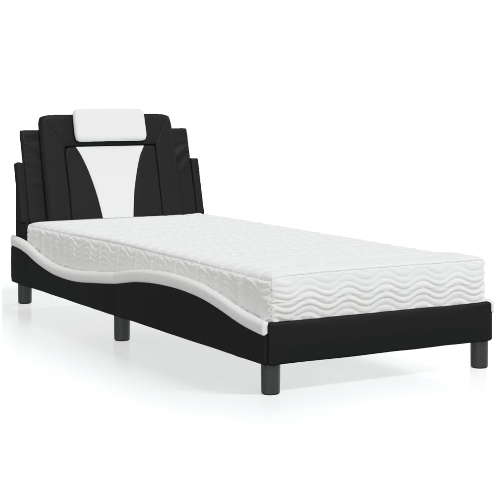 Letto con Materasso Nero e Bianco 90x190 cm in Similpelle - homemem39