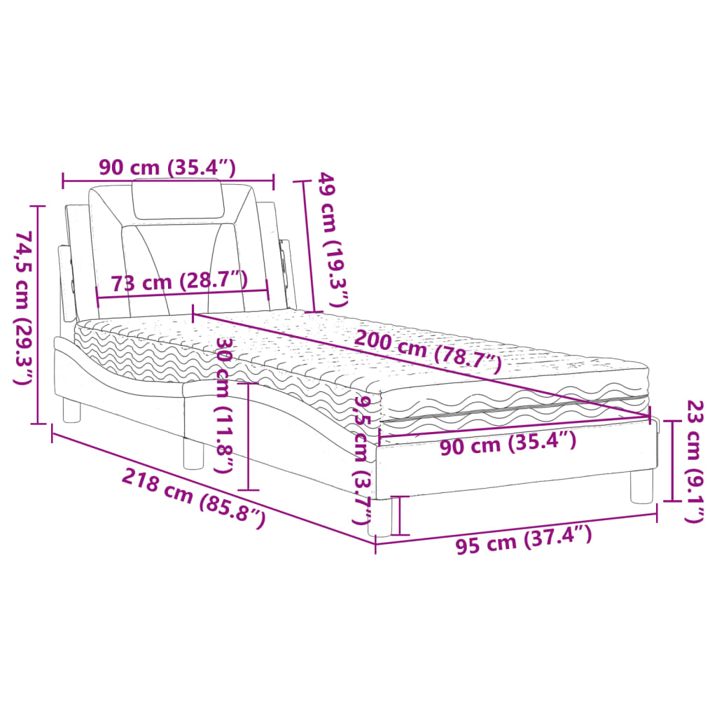 Letto Viana con Materasso Grgio 90x200 cm in Similpelle | homemem39