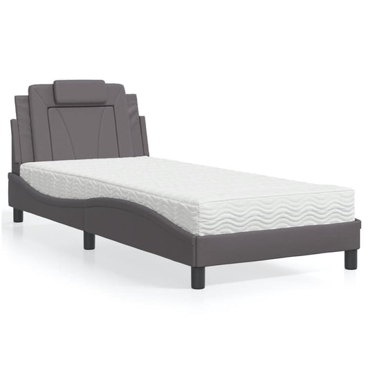 Letto Viana con Materasso Grgio 90x200 cm in Similpelle | homemem39
