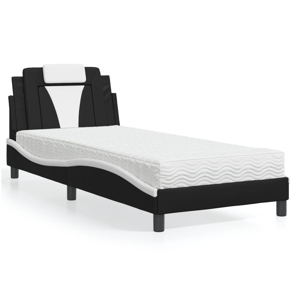 Letto Viana con Materasso Nero e Bianco 90x200 cm in Similpelle - homemem39