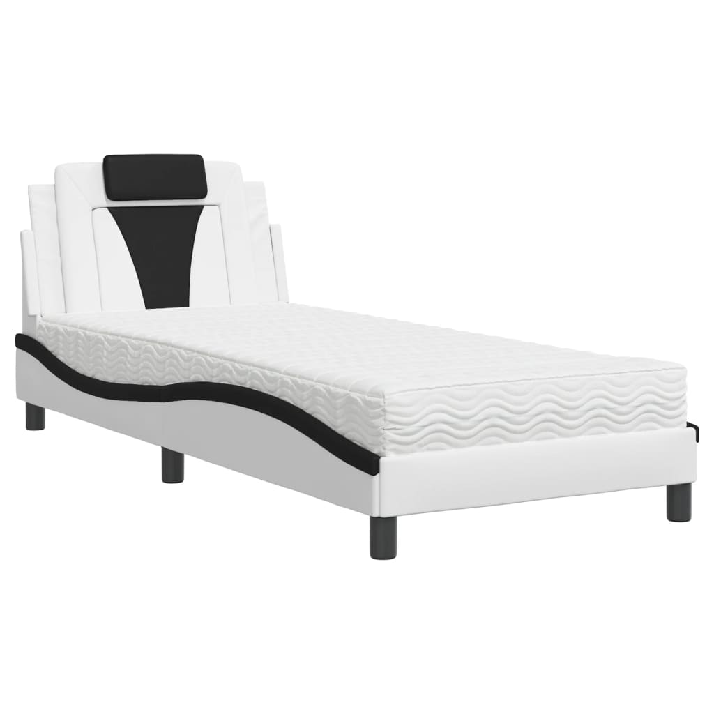 Letto Viana con Materasso Nero e Bianco 90x200 cm in Similpelle