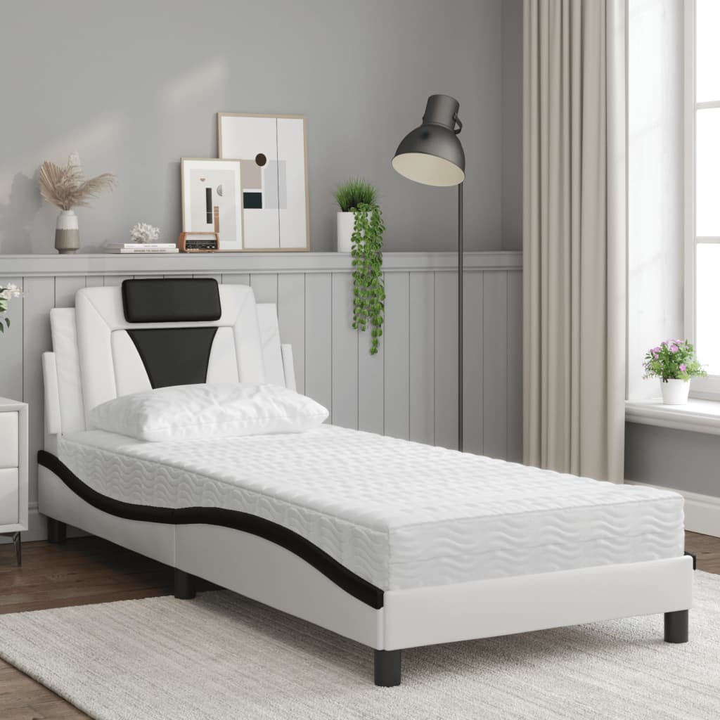 Letto Viana con Materasso Nero e Bianco 90x200 cm in Similpelle
