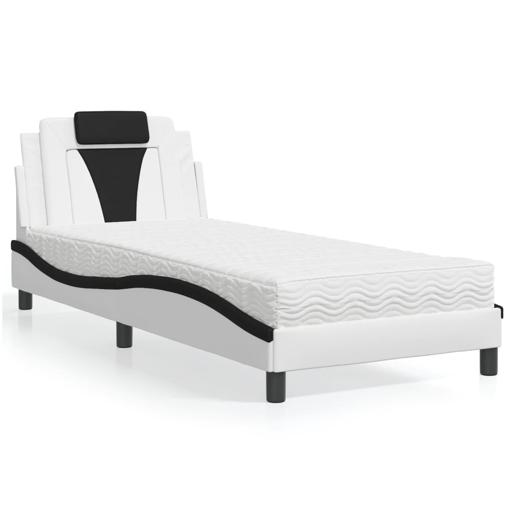 Letto Viana con Materasso Nero e Bianco 90x200 cm in Similpelle