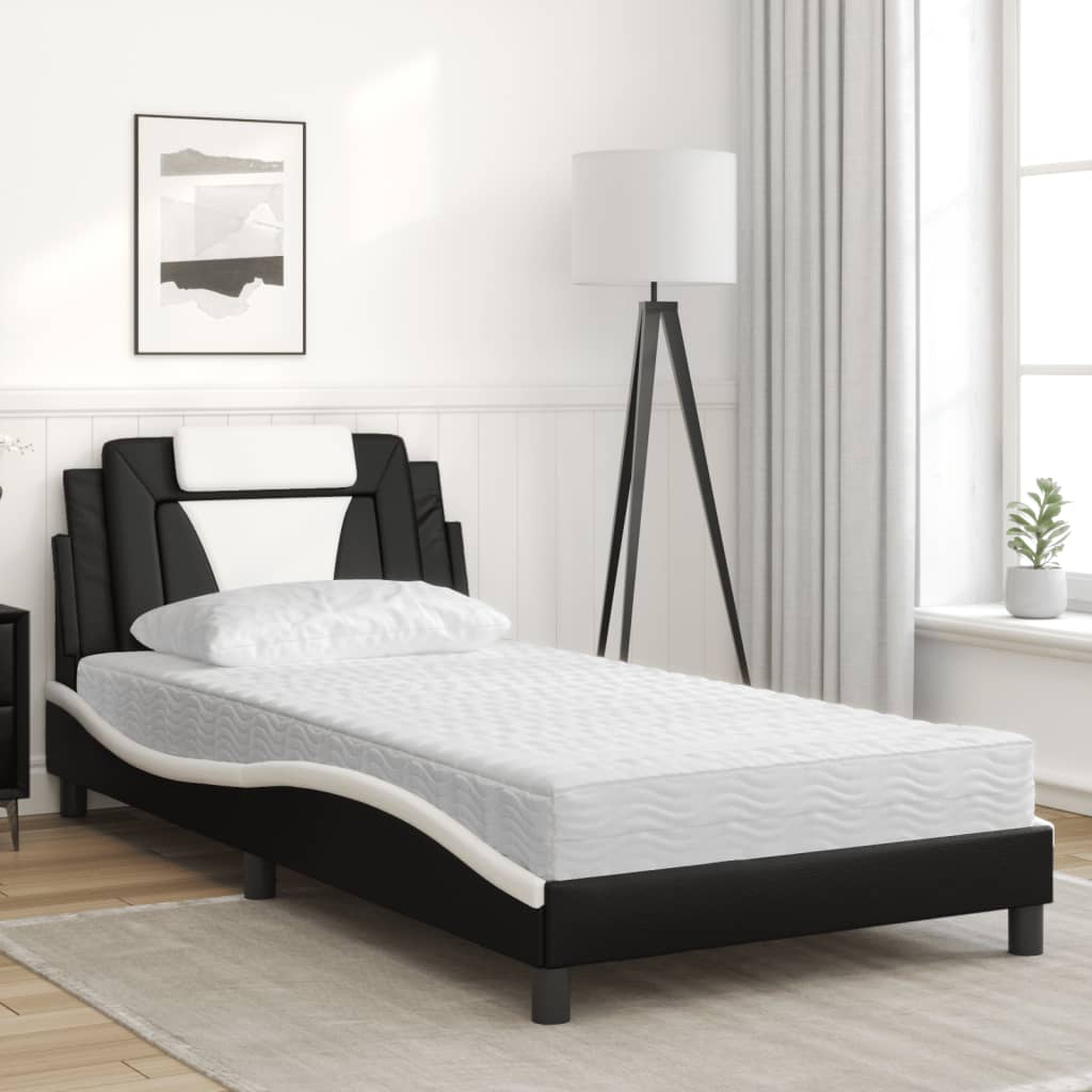 Letto Viana con Materasso Nero e Bianco 100x200 cm in Similpelle