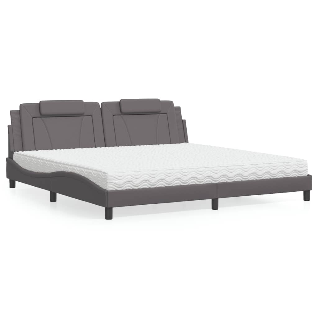 Letto Viana con Materasso Grigio 200x200 cm in Similpelle