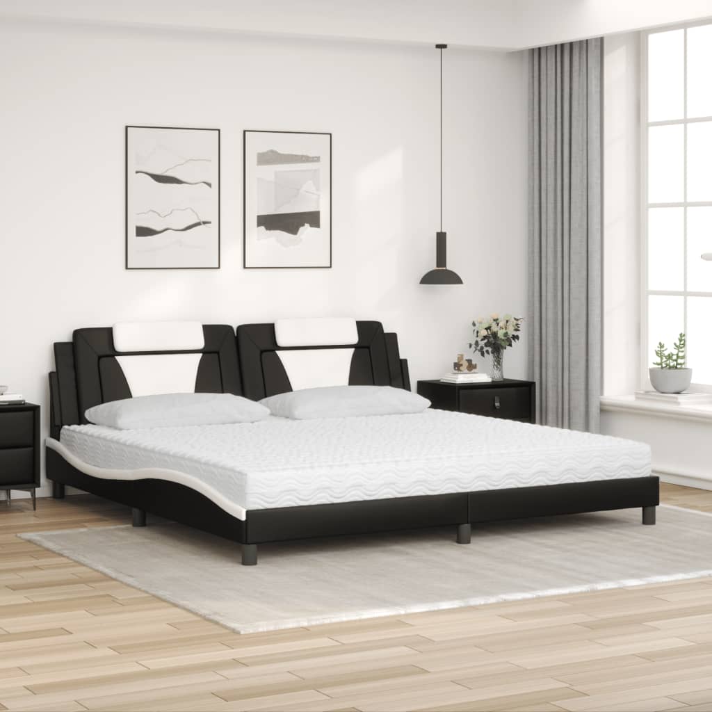 Letto Viana con Materasso Nero e Bianco 200x200cm in Similpelle