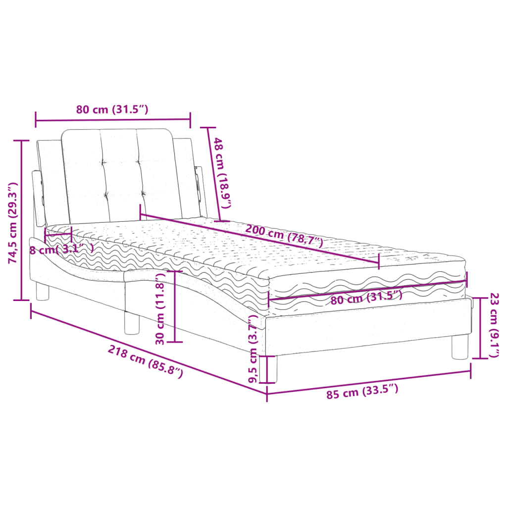 Giroletto senza Materasso Zadar Grgio 80x200 cm in Similpelle | homemem39