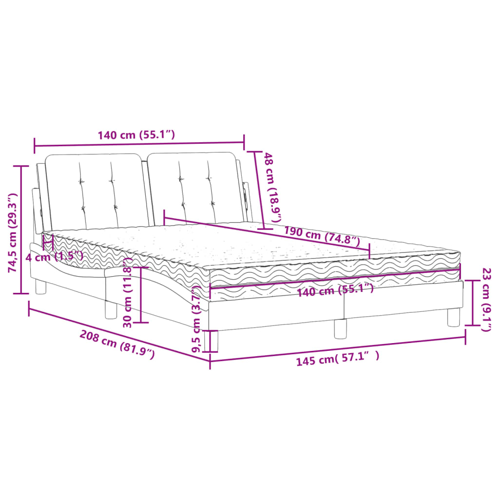 Giroletto senza Materasso Zadar Nero 140x190 cm in Similpelle | homemem39