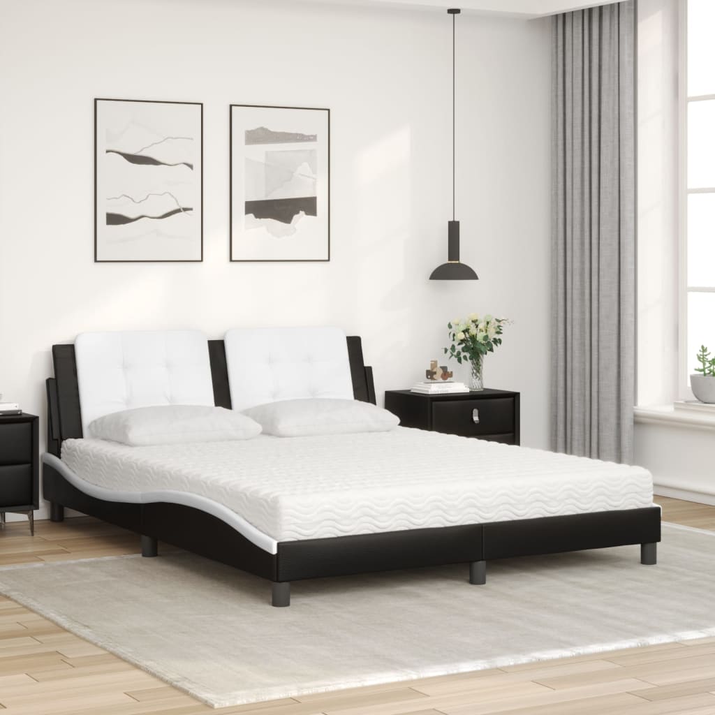 Letto con Materasso Zadar Nero e Bianco 160x200cm Similpelle - homemem39