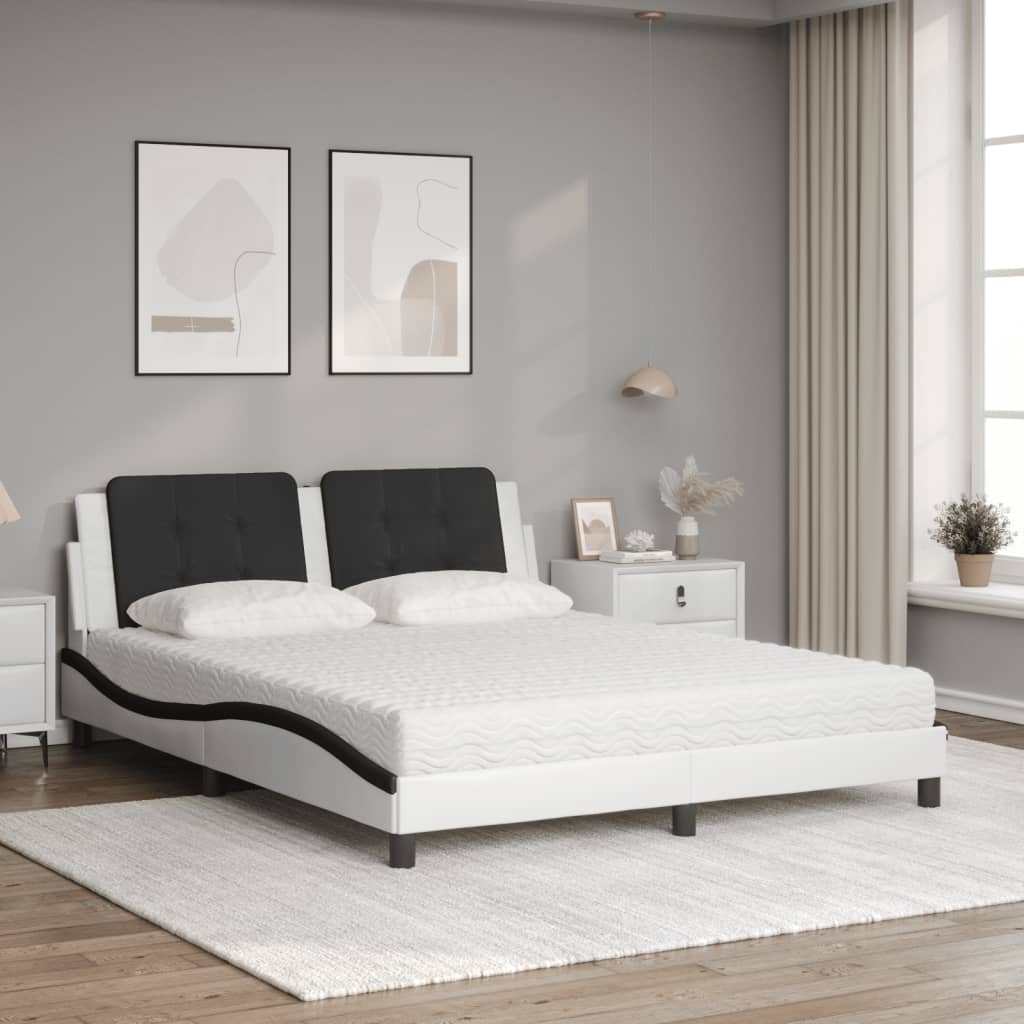 Letto con Materasso Zadar Bianco e Nero 160x200cm Similpelle - homemem39
