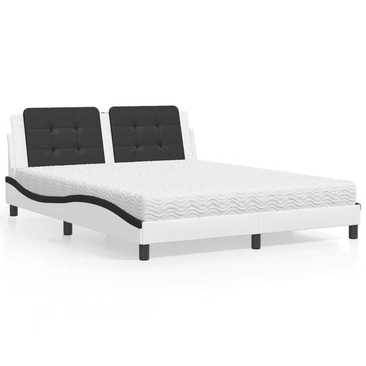 Letto con Materasso Zadar Bianco e Nero 160x200cm Similpelle - homemem39