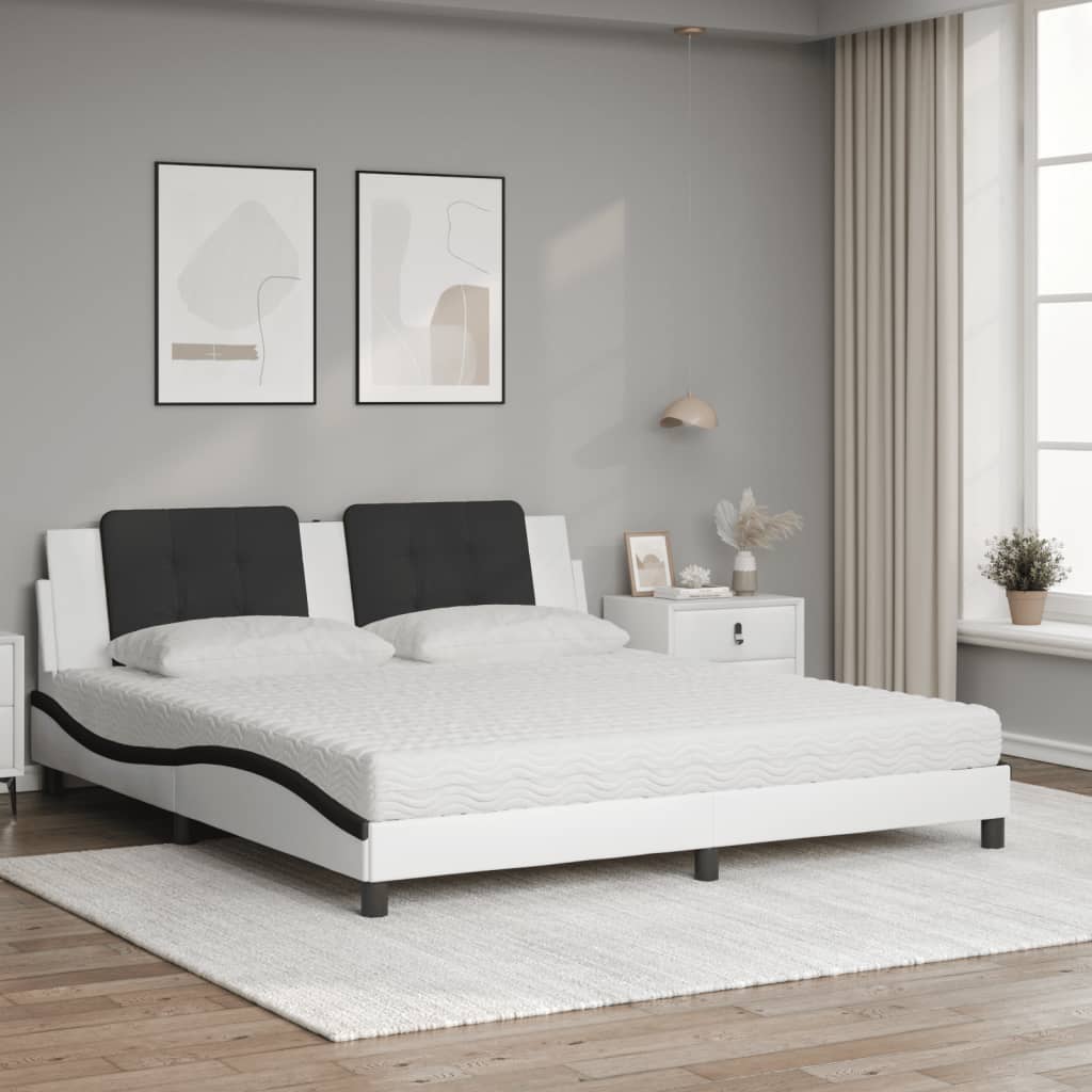 Letto con Materasso Zadar Bianco e Nero 180x200cm Similpelle - homemem39