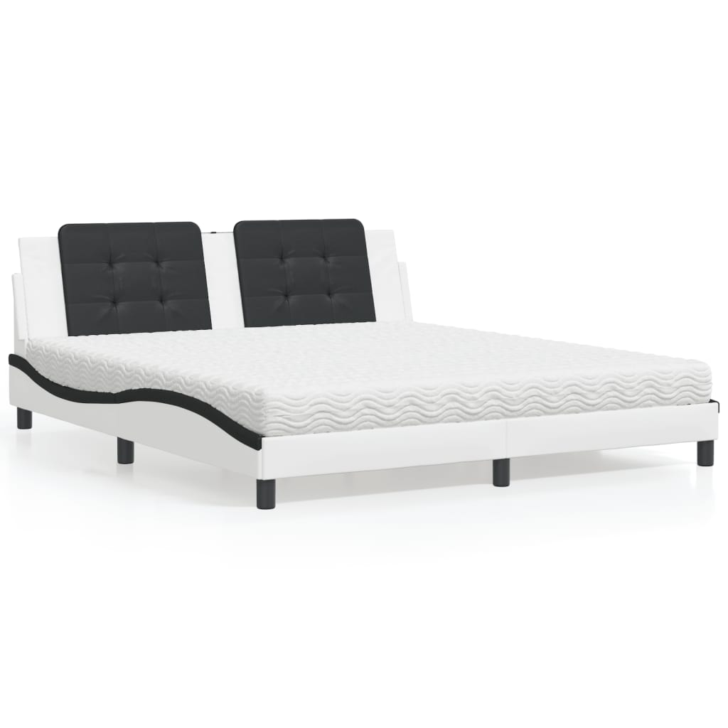 Letto con Materasso Zadar Bianco e Nero 180x200cm Similpelle - homemem39