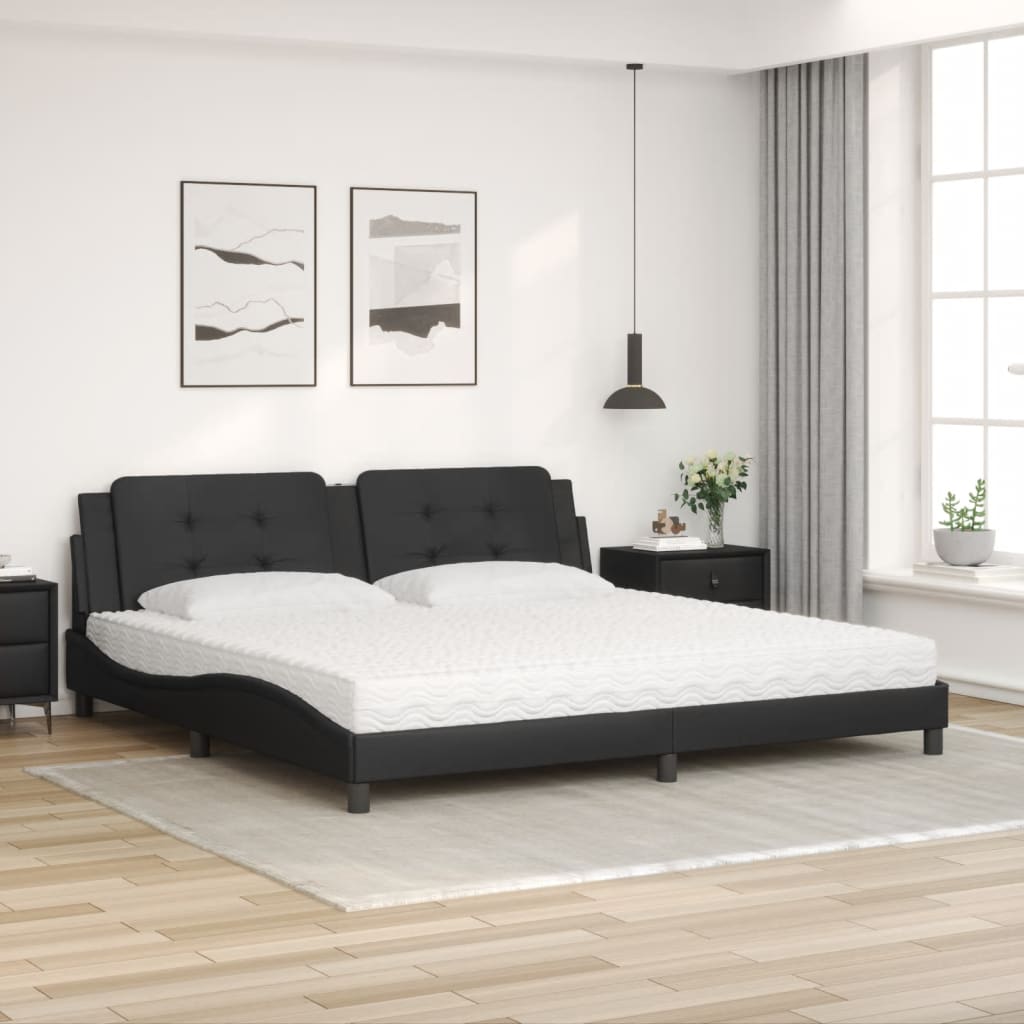 Letto con Materasso Zadar Nero 200x200 cm in Similpelle