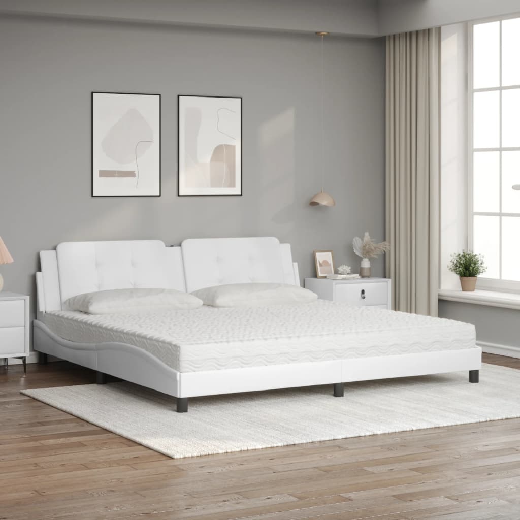 Letto con Materasso Zadar Bianco 200x200cm in Similpelle | homemem39
