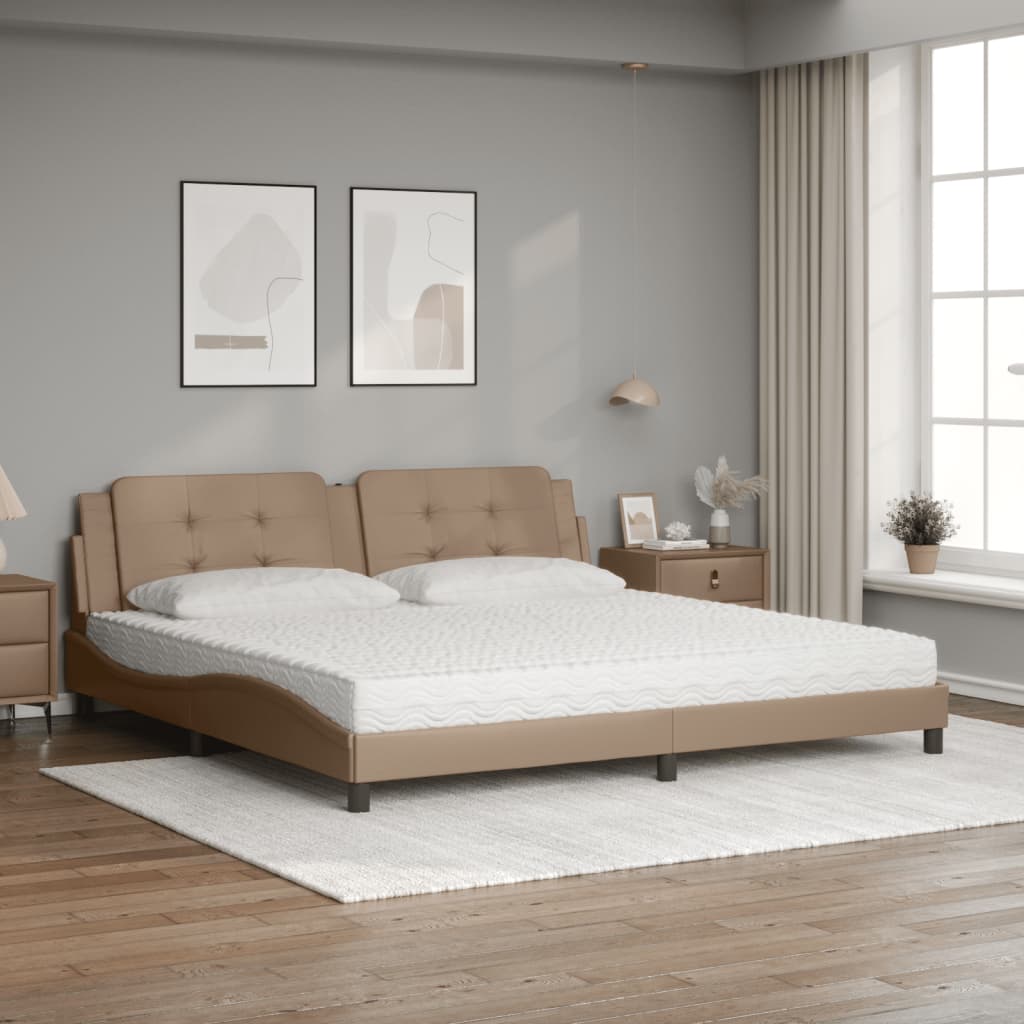 Letto con Materasso Zadar Cappuccino 200x200cm Similpelle - homemem39