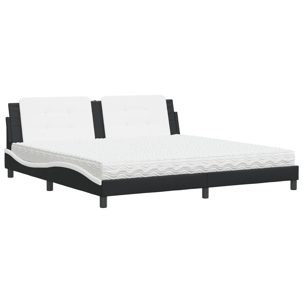 Letto con Materasso Zadar Nero e Bianco 200x200cm in Similpelle