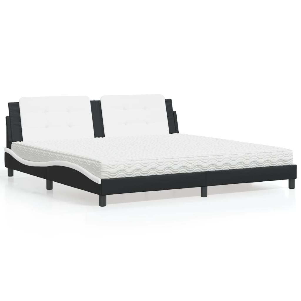 Letto con Materasso Zadar Nero e Bianco 200x200cm in Similpelle