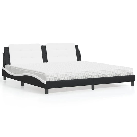 Letto con Materasso Zadar Nero e Bianco 200x200cm in Similpelle