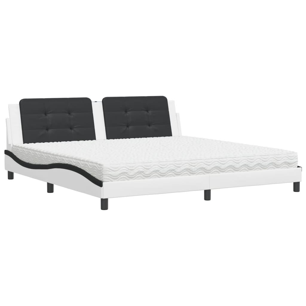 Letto con Materasso Zadar Bianco e Nero 200x200cm in Similpelle