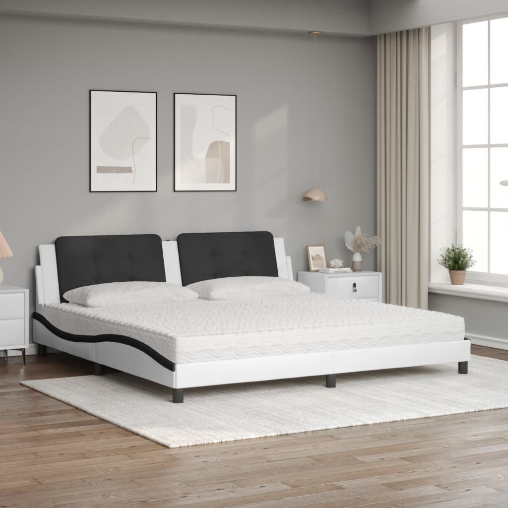 Letto con Materasso Zadar Bianco e Nero 200x200cm in Similpelle | homemem39