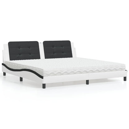 Letto con Materasso Zadar Bianco e Nero 200x200cm in Similpelle