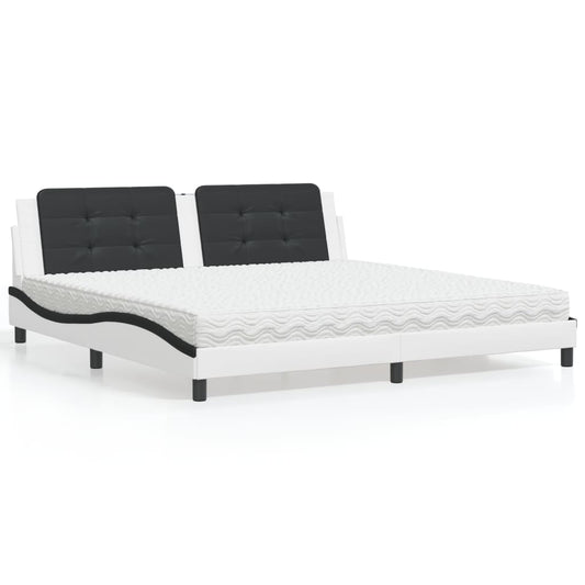 Letto con Materasso Zadar Bianco e Nero 200x200cm in Similpelle
