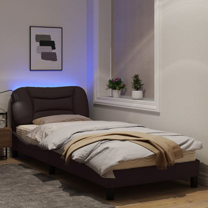 Bedframe with Dark Brown LED Lights 90x190 cm in Fabric