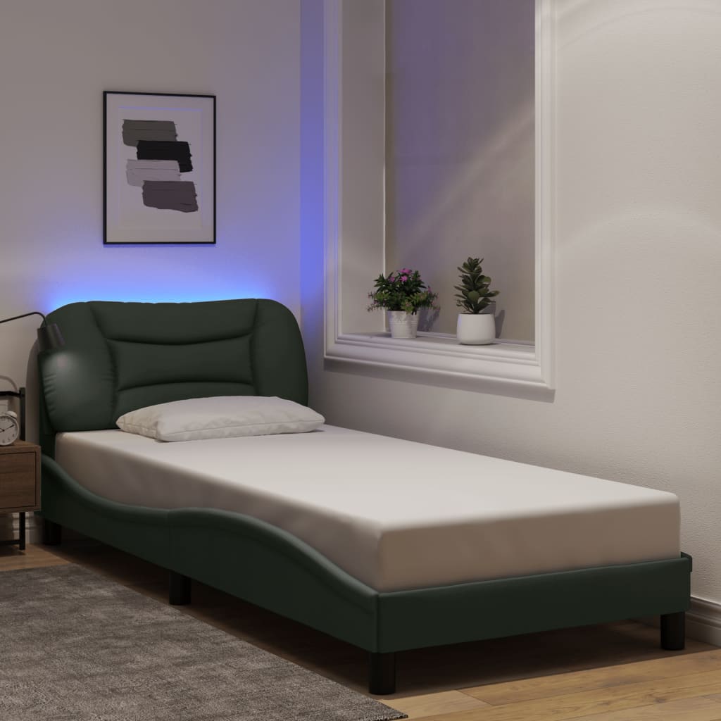 Bedframe with Dark Gray LED Lights 90x200 cm in Fabric