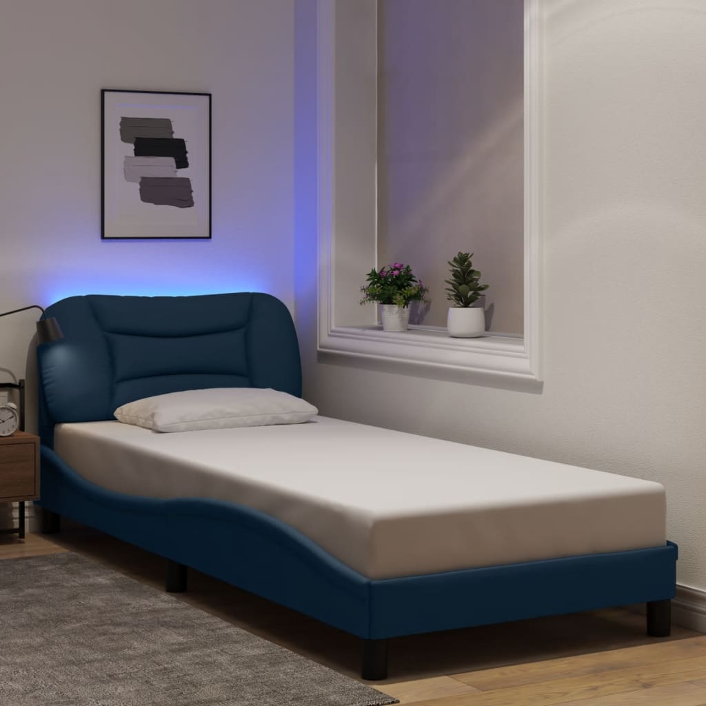 Bed frame with Blue LED Lights 90x200 cm in Fabric