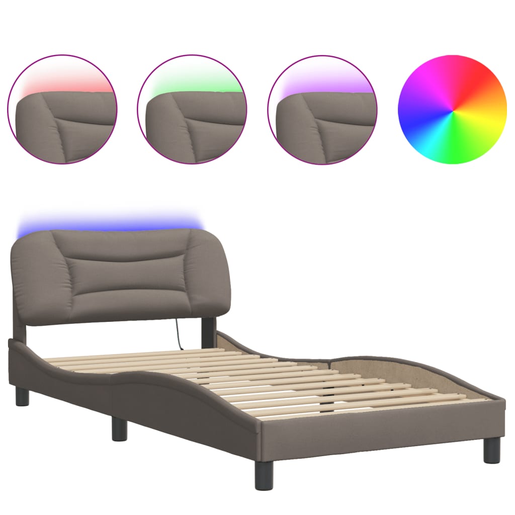 Bed frame with LED Lights Taupe 100x200 cm in Fabric