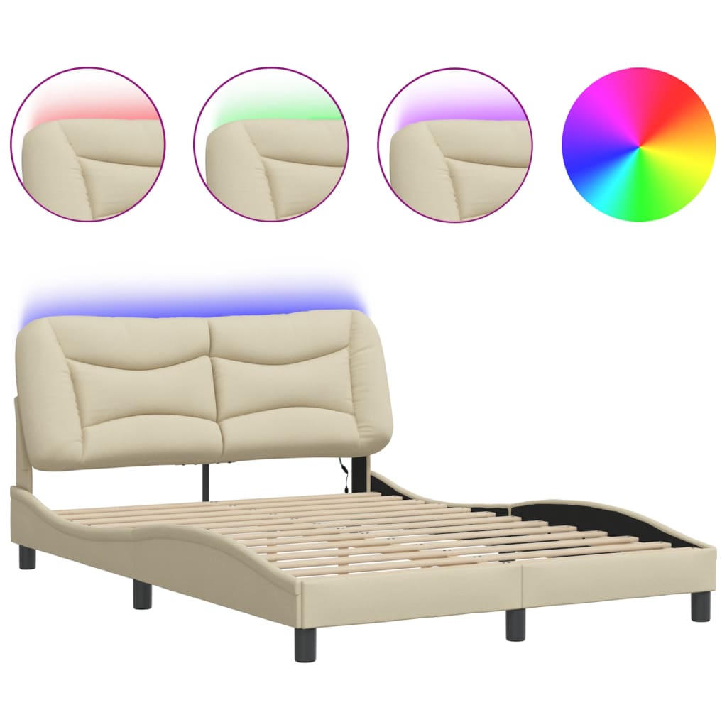 Giroletto con LED senza Materasso Hvar Crema 140x190 cm Tessuto