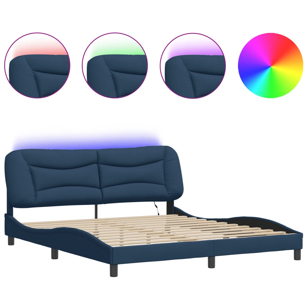 Giroletto con LED senza Materasso Hvar Blu 180x200cm in Tessuto