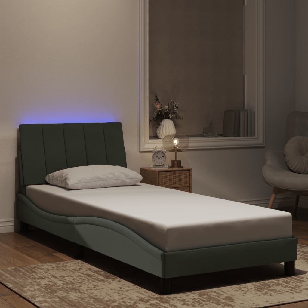 Giroletto con LED senza Materasso Hanko Grigio Chiaro 80x200 cm in Velluto - homemem39